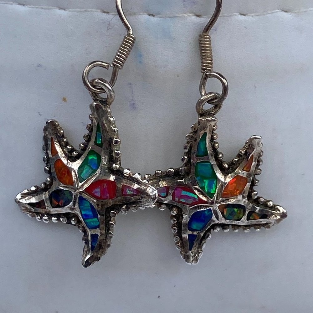 Delightful Cardenas sterling silver starfish dangle earrings with glass insets